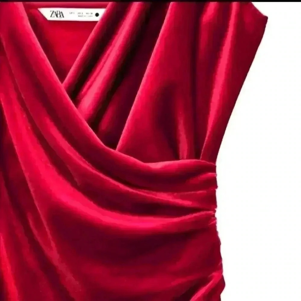 NWT Zara Pleated Velvet Dress - Picture 6 of 8